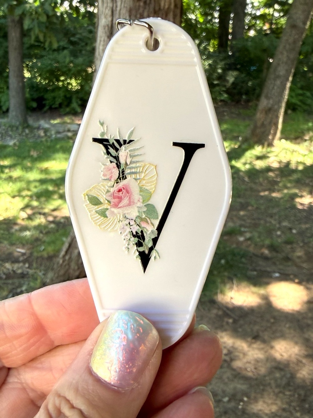 Vintage style motel key 3.5” letter “V“ initial keychain gift idea